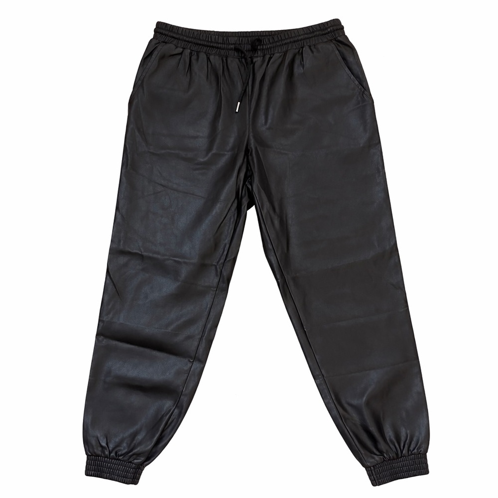 Scoop Black Faux Leather Joggers Small Elastic Waist Pants